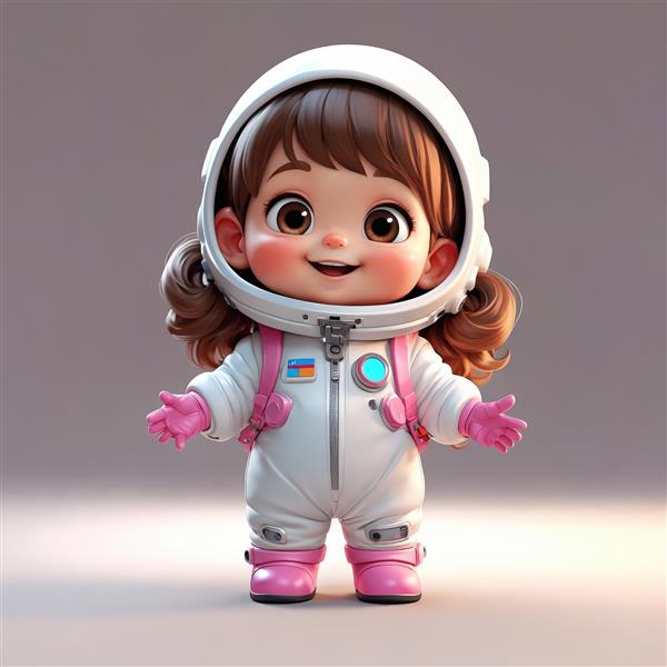 پوستر دختر فضانورد با موهای نارنجی و لباس سفید با پچ‌های رنگی (مناسب چاپ عریض)