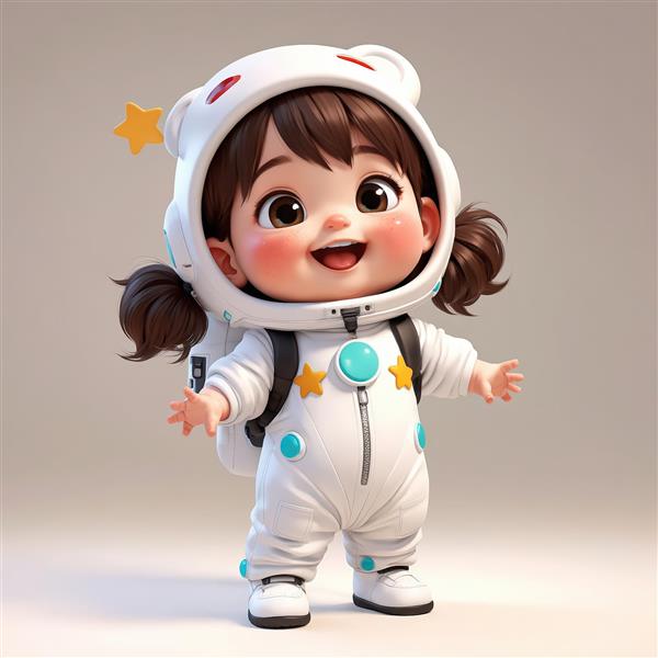 عکس باکیفیت دختر فضانورد خندان با موهای فرفری در حال دویدن در فضا (اورجینال)