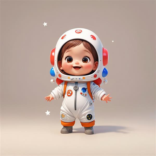 عکس باکیفیت دختر فضانورد با کلاه نارنجی/آبی در کهکشان رنگی (مناسب چاپ عریض)