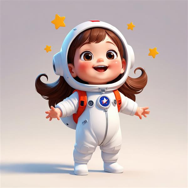 دانلود عکس سه‌بعدی دختر فضانورد با جت‌پک موشکی و ستاره‌های درخشان (کیفیت عالی)
