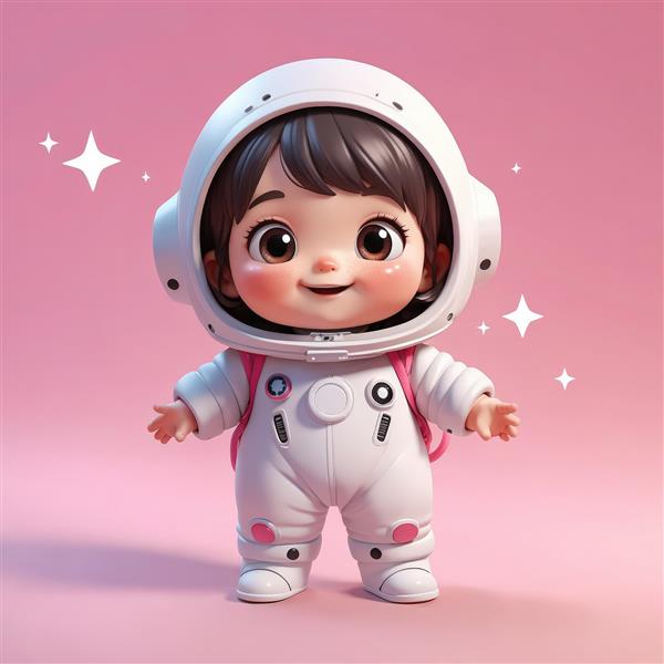 عکس باکیفیت کاراکتر دختر فضانورد با کوله‌پشتی صورتی و نشان‌های ستاره‌ای (اورجینال)