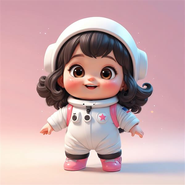 عکس باکیفیت کاراکتر دختر فضانورد با موهای فرفری و جزئیات صورتی کم‌رنگ (اورجینال)