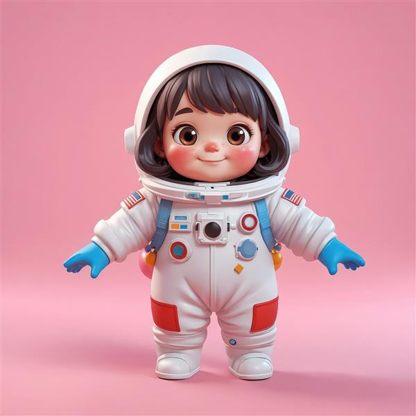 کاراکتر دختر فضانورد با جزئیات آبی و قرمز و کلاه ایمنی (طرح مناسب برای محصولات)