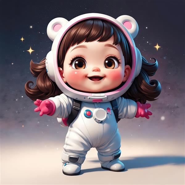 دانلود عکس استوک کاراکتر کودک فضانورد با کلاه خرسی و پس‌زمینه کهکشانی (کیفیت عالی)