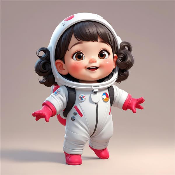 عکس باکیفیت کاراکتر دختر بچه فضانورد خندان با دستکش و چکمه صورتی (اورجینال)