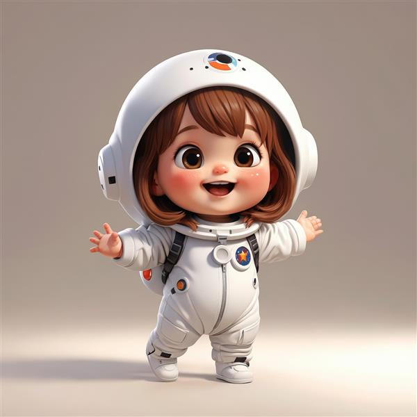 پوستر سه‌بعدی کودک فضانورد در لباس سفید با کلاه بزرگ و خندان (طرح مینیمال فضایی)