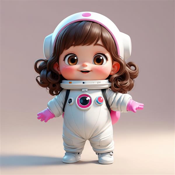 پوستر کودکانه: دختر کوچک فضانورد با جزئیات صورتی (تصویر اورجینال برای تولید محصول)
