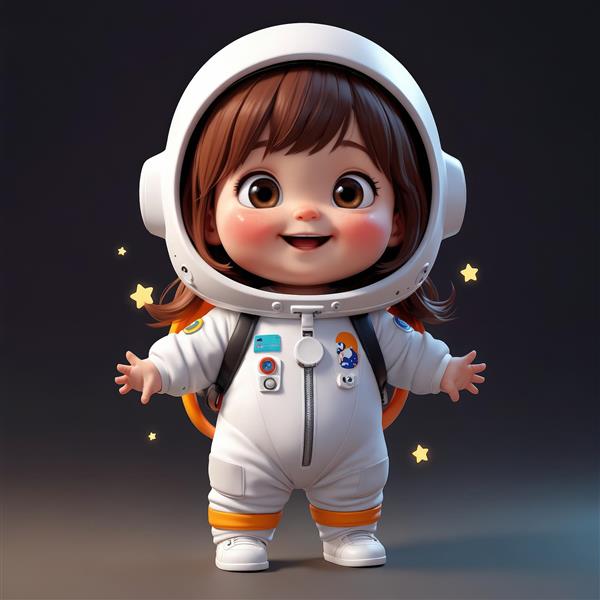 عکس باکیفیت کودک فضانورد با لباس سفید و نارنجی و کلاه ایمنی (والپیپر سه‌بعدی)