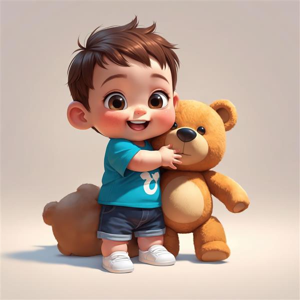 تصویر اورجینال کودک دلبند در آغوش خرس بزرگ (والپیپر و گرافیک کودکانه باکیفیت)