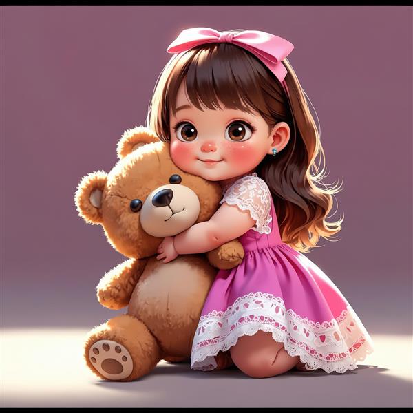 پوستر اتاق کودک طرح دختر و خرس تدی در آغوش