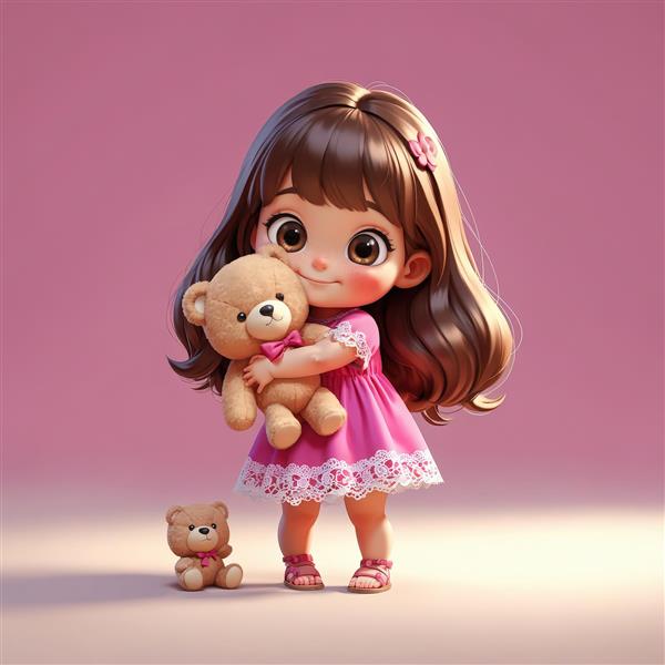 عکس باکیفیت دختر بچه و دو عروسک خرسی