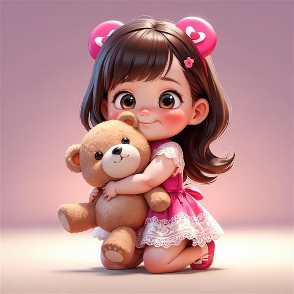 پوستر فانتزی دختر و خرس عروسکی برای اتاق کودک