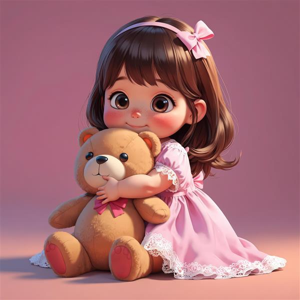 عکس دختر بچه ناز و خرس عروسکی بامزه