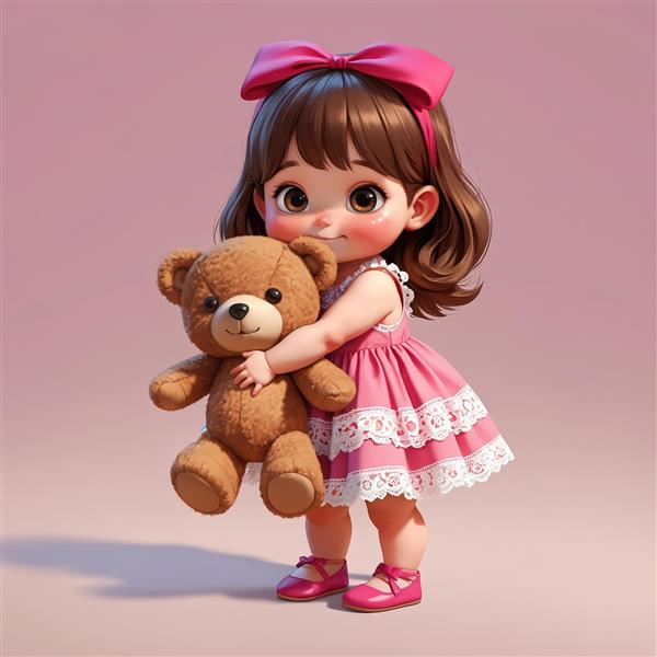 طرح استوک باکیفیت از کودک ایستاده با پاپیون بزرگ و خرس تدی قهوه‌ای در آغوش، زمینه تک‌رنگ