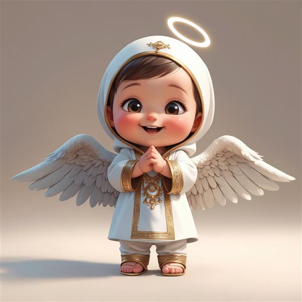 طرح وکتور فرشته کوچک با حجاب سفید، ایستاده و دست‌های در حال دعا (مناسب کارهای گرافیکی و چاپ)