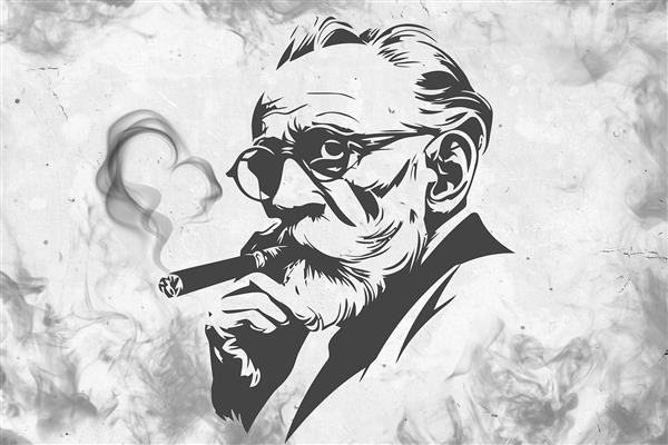پوستر دیواری پیرمرد با سیگار مخصوص دکور کافه با تم دارک جذاب