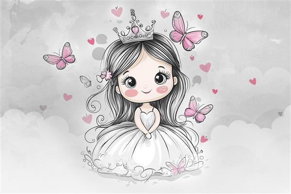 پوستر دیواری کودک پرنسسی زمینه طوسی