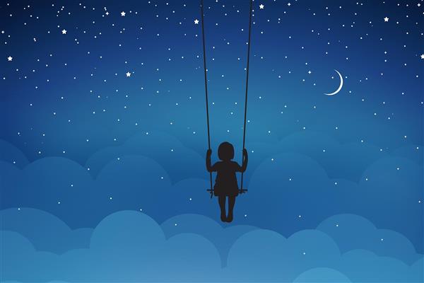 پوستر دیواری کودک دخترانه با زمینه اسمان و سرمه ای