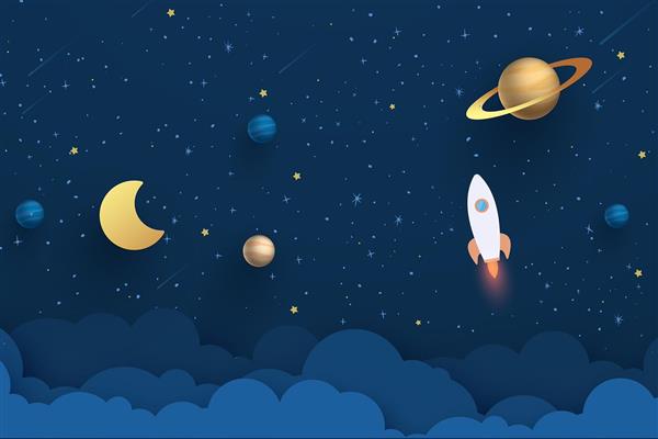 پوستر دیواری کودک کهکشان با زمینه سرمه ای زیبا