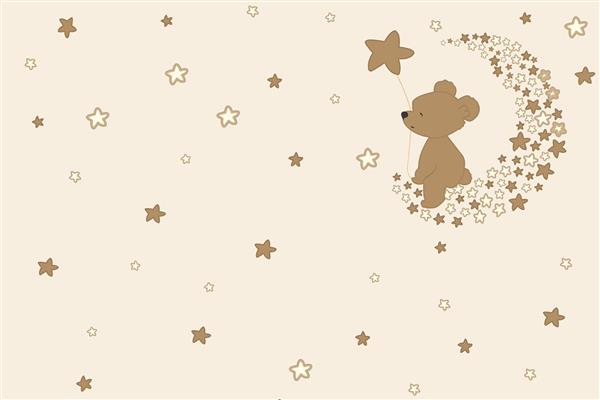 پوستر دیواری اتاق کودک خرسی با زمینه کرمی قهوه ای و طراحی مینیمال