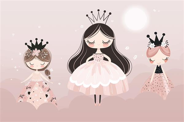 پوستر دیواری پرنسس جذاب صورتی پاستلی زمینه مخصوص دکور اتاق کودک