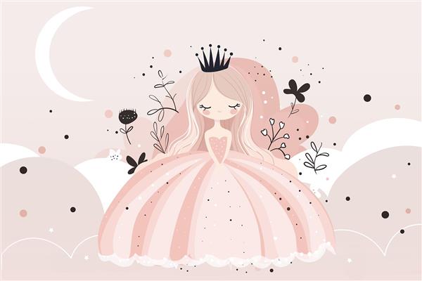 پوستر دیواری پرنسسی صورتی پاستلی زمینه خاص دکور اتاق کودک