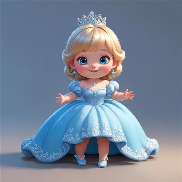 تصویر پرنسس کارتونی با موهای فر و موش کوچک سفید با لباس آبی و تاج (جشن)