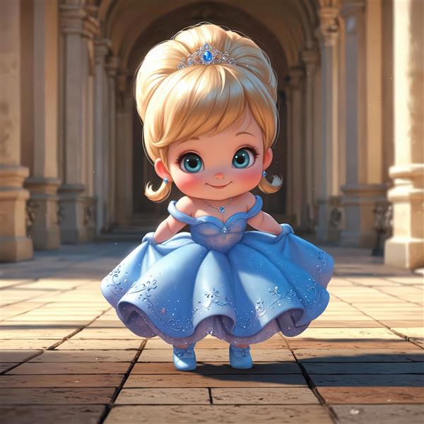 تصویر پرنسس کارتونی با لباس باله آبی در محوطه قصر مناسب چاپ دکوراتیو کودک