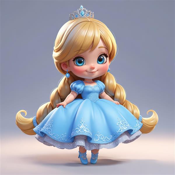 تصویر باکیفیت پرنسس کارتونی بامزه با موهای بلند بلوند برای دکور اتاق کودک