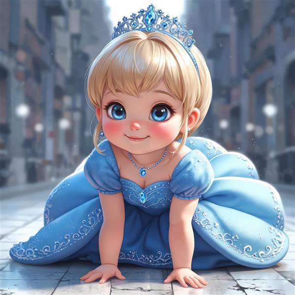 نوزاد پرنسس در حال خزیدن در خیابان سنگی شهر تاریخی