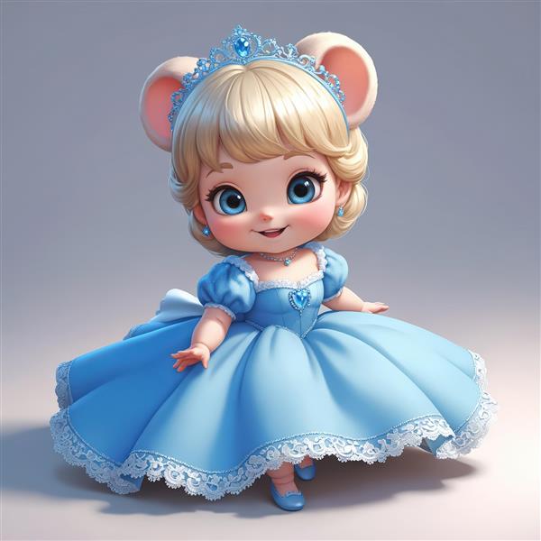 پرنسس کودک با لباس آبی و گوش‌های موشی بامزه