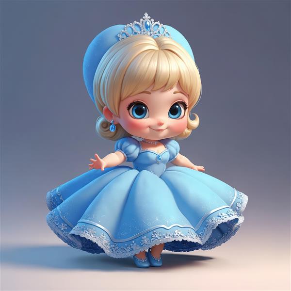 مجسمه پرنسس با مدل موی کلاهی و لباس آبی در استودیوی عکاسی