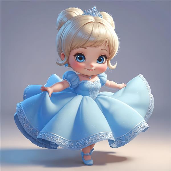 کارتون پرنسس بلوند با موی جمع در حال رقص و چرخش