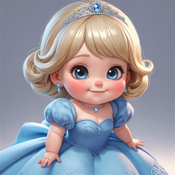 عکس پرتره کودک پرنسس با لباس آبی و تاج و جواهرات کریستالی