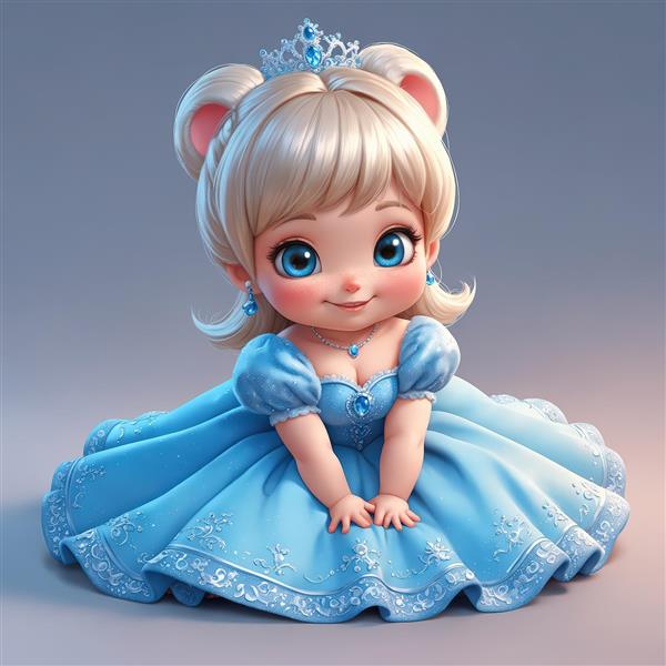 کارتون بچه‌ پرنسس با مدل موی خرسی (بانز) در حالت نشسته