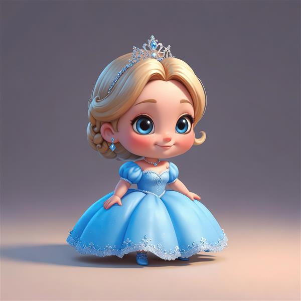 مجسمه پرنسس بلوند در حال ژست با لباس آبی و پس‌زمینه ساده