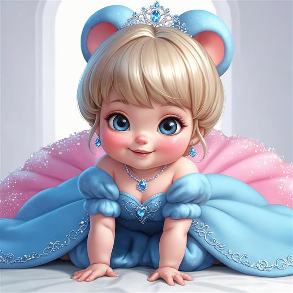 کارتون نوزاد بامزه با لباس پرنسس و گوش‌های موشی صورتی