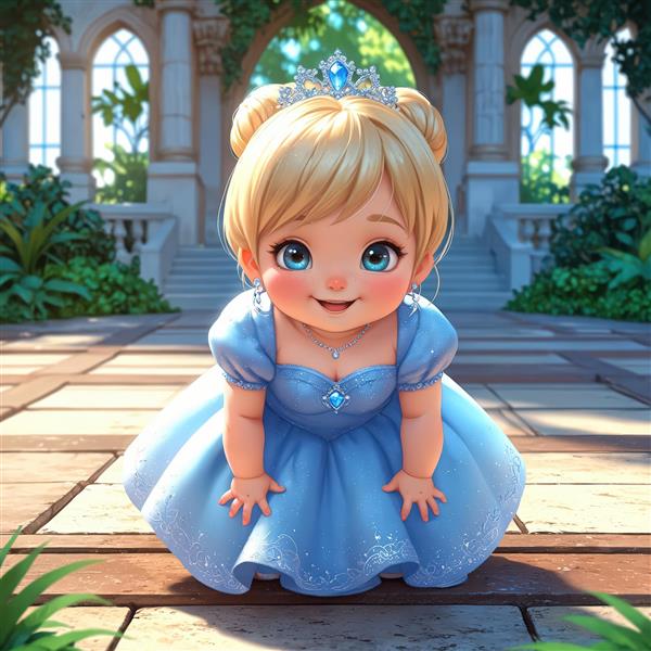 مجسمه پرنسس کارتونی در حال تعظیم در باغ قصر