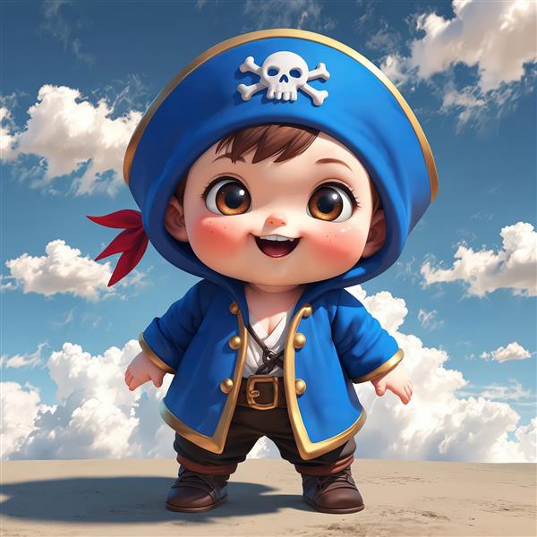 تصویر بچه‌ دزد دریایی روی ماسه به همراه ابر