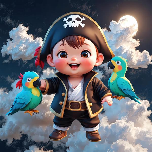 تصویر دزد دریایی کیوت میان ابرهای فانتزی