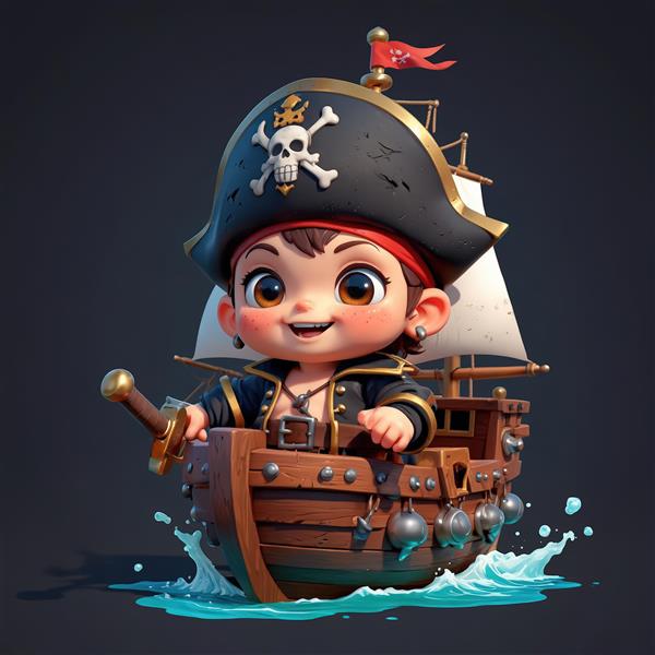 تصویر بچه‌ دزد دریایی در حال قایق‌رانی روی امواج آب