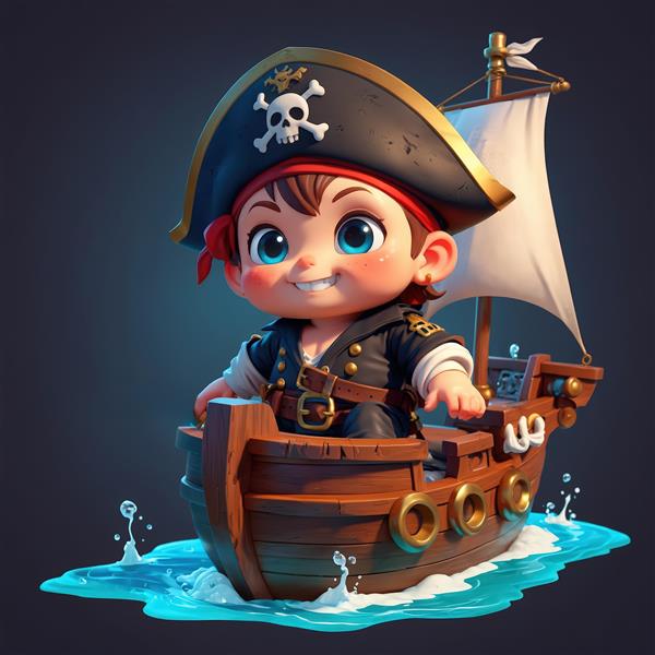 کارتون دزد دریایی بامزه روی کشتی در حال حرکت