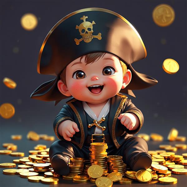 والپیپر اورجینال کودک دزد دریایی با سکه طلا برای چاپ عریض