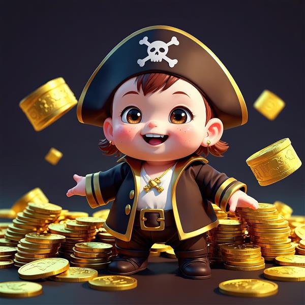 طرح اورجینال کودک کاپیتان و بارش سکه‌های طلا با نورپردازی دراماتیک