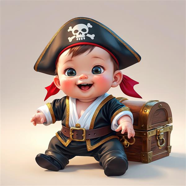 وکتور کودک دزد دریایی نشسته در کنار صندوقچه گنج برای تولیدات دکوراتیو