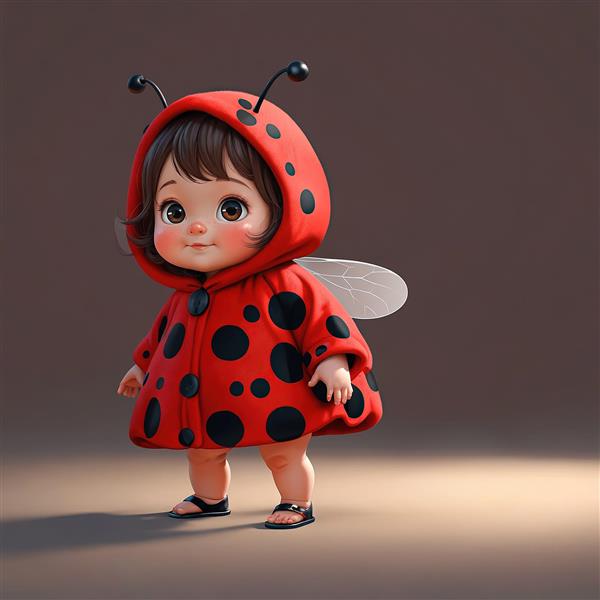 عروسک کودک با لباس شنا (مایو) کفشدوزکی و هدبند با کفشدوزک کوچک، سه‌بعدی و باکیفیت