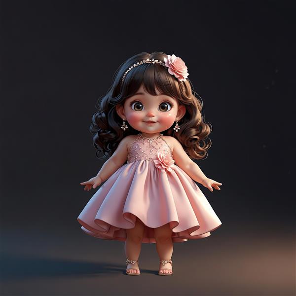 عکس باکیفیت عروسک مینیاتوری با پیراهن مجلسی صورتی و گل روی سر مناسب چاپ پوستر اتاق