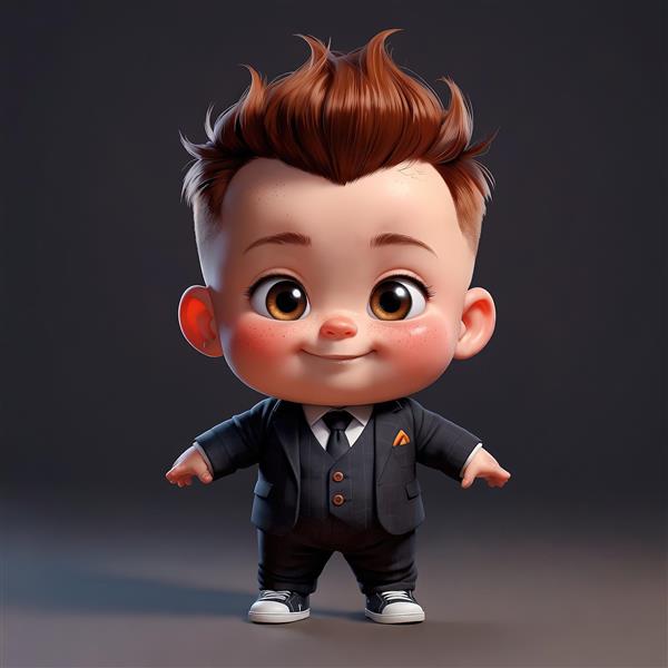 بیزنس‌من جوان با موی آتشین: تصویر کارتونی با موهای هایلایت شده و دستمال جیب نارنجی