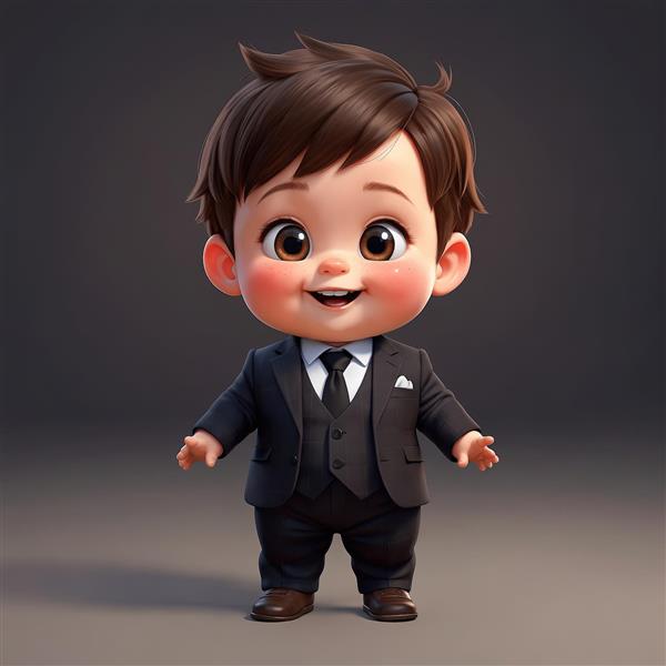 مدیر عامل کوچک با موی ژولیده: تصویر کارتونی تمام‌قد با ژست استقبال