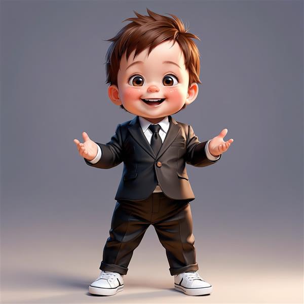 کودک در حال قدم زدن با کفش ورزشی: تصویر کارتونی مدیرعامل کوچک با کت و شلوار و کفش سفید